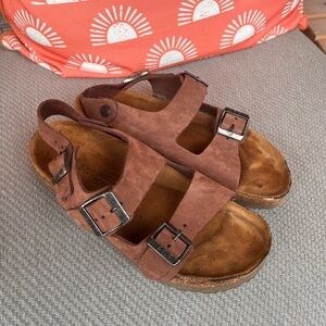 Naot Brown Suede Double-Buckle Sandals